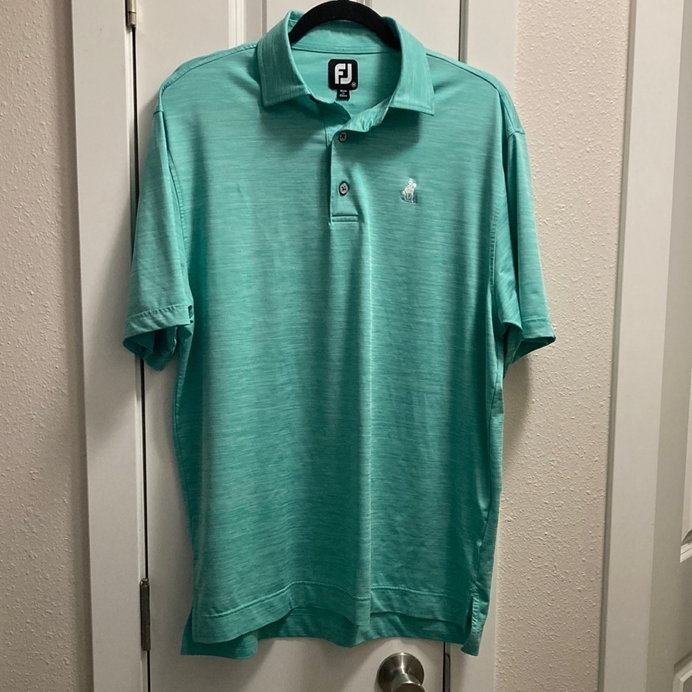 FJ Footjoy Teal Golf Polo Short Sleeve Shirt Embroidered Logo Size M
